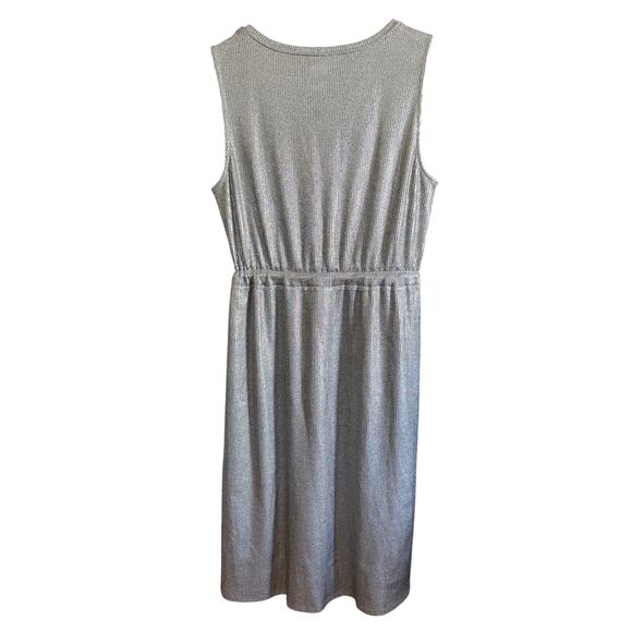 DOLAN | Anthropologie Metallic Silver Ribbed Cinch Waist Midi Dress | Large - Picture 3 of 6